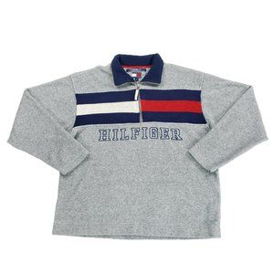 Vtg Tommy Hilfiger Logo Big Flag Spell Out Fleece Pullover 1/4 Zip Jacket Large